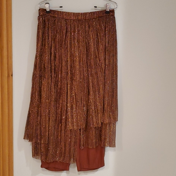 Anthropologie Maeve Metallic Copper Pants Skirt - Picture 2 of 15